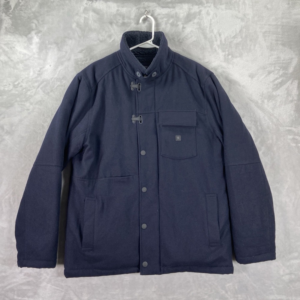 Roark Axeman Jacket Mens Large Full Zip Sherpa Lined Chore Wool Blend Clasp Blue